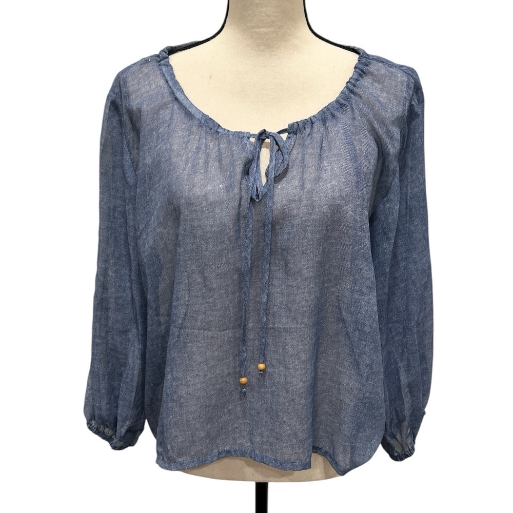 Ruby Rd. Blue Tie Front Blouse Relaxed Fit
